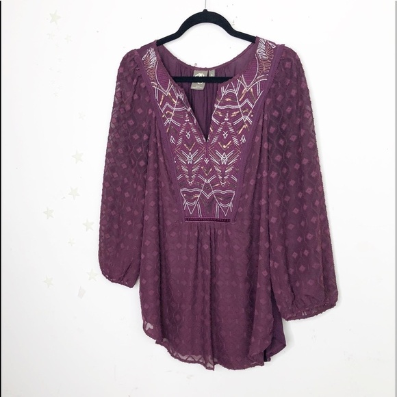 ANTHROPOLOGIE Some September Manderin collar burgundy blouse - Picture 6 of 10